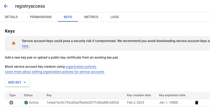 Google Artifact Registry Keys